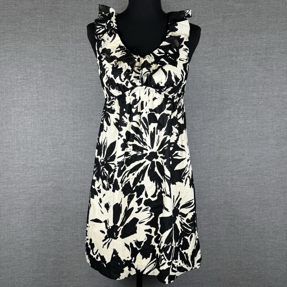 Ann Taylor LOFT Black White Floral Sleeveless Sheath Dress Size 0‎